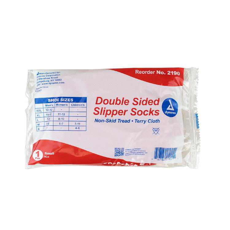 Dynarex Double Sided Slipper Socks, Small, Red, 48/cs