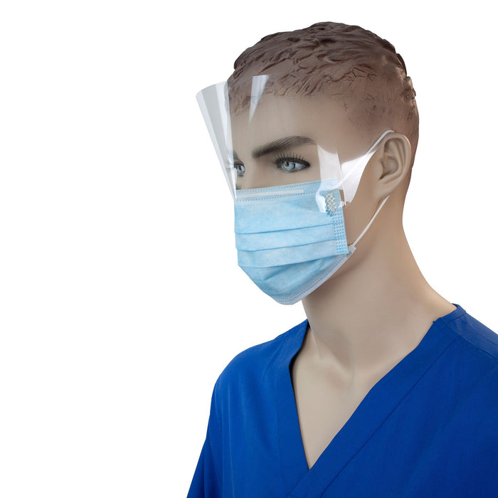 Dynarex Procedure Face Mask w/ Ear Loop and Plastic Shield, Blue, 4/50/cs