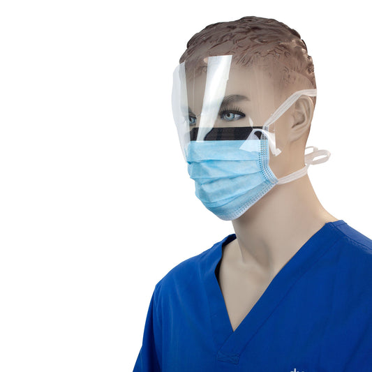 Dynarex Surgical Face Mask w/ Ties & Plastic Shield, Blue, 4/50/cs