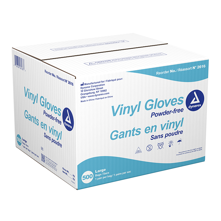 Dynarex Vinyl Exam Gloves In A Bag, 3 Mil Thick, Large, Powder-Free, Clear, 1 Pair / 500 Bags per Case