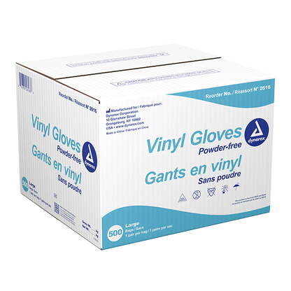 Dynarex Vinyl Exam Gloves In A Bag, 3 Mil Thick, Large, Powder-Free, Clear, 1 Pair / 500 Bags per Case