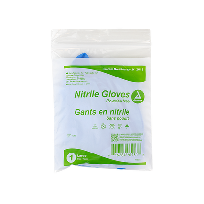 Dynarex Nitrile Exam Gloves In A Bag, Large, 2 Mil Thick, Powder-Free, Blue, 1 Pair / 500 Bags per Case