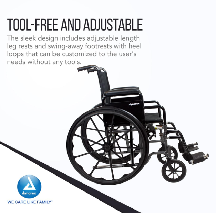 Dynarex DynaRide S1 Wheelchair - 18" x 16" with Fixed or Removable Desk Armrests, Silver Vein Finish | 300 lb Weight Capacity