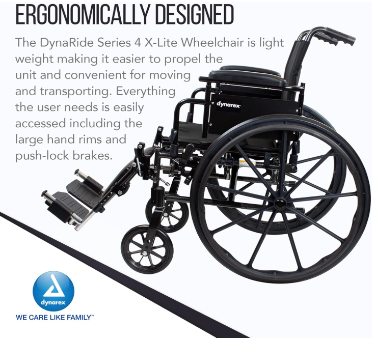 Dynarex DynaRide S4 X-Lite Wheelchair - Flip Desk Arm E, Silver Vein Finish