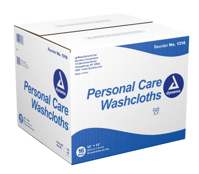 Dynarex Personal Care Washcloth, 12" x 13", 50ea/bx, 16bxs/case (800 Count)