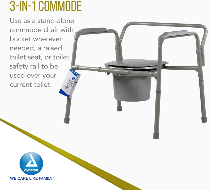 Dynarex Bari+Max Bariatric Folding Commode, Steel Adjustable Heigh 32" - 38"