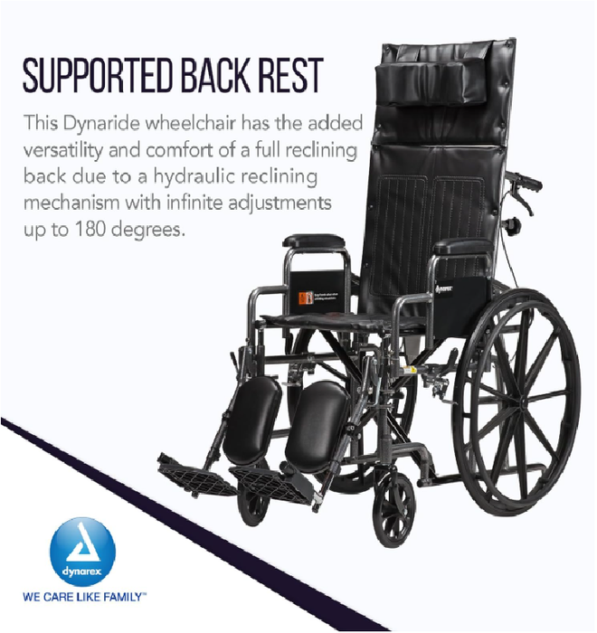 Dynarex DynaRide Reclining Wheelchair with Detachable Desk Armrests, Silver Vein Finish