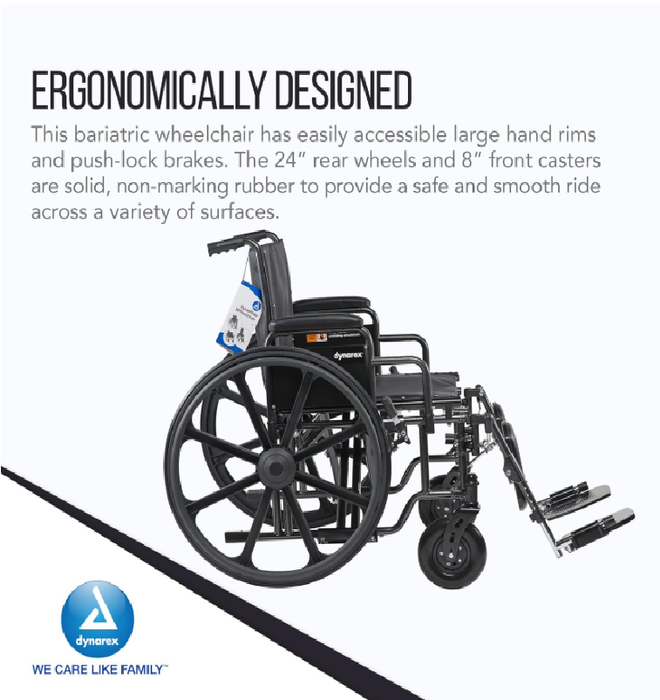 Dynarex Bari+Max Bariatric Wheelchair with Desk Arm Elevating Leg Rest, Silver Vein | 500 lb Weight Capacity