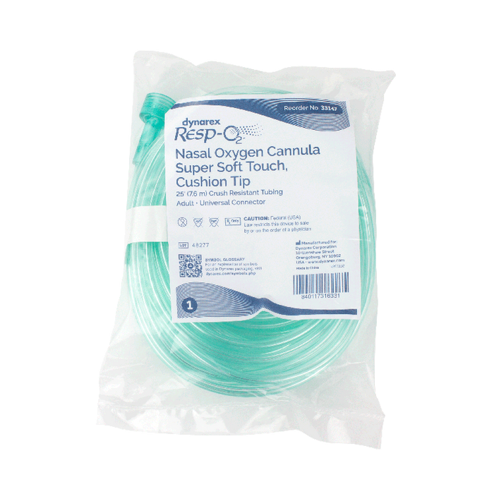 Dynarex Resp-O2 Nasal Oxygen Cannula, Super Soft Touch w/ Cushion Tips (25 Count)