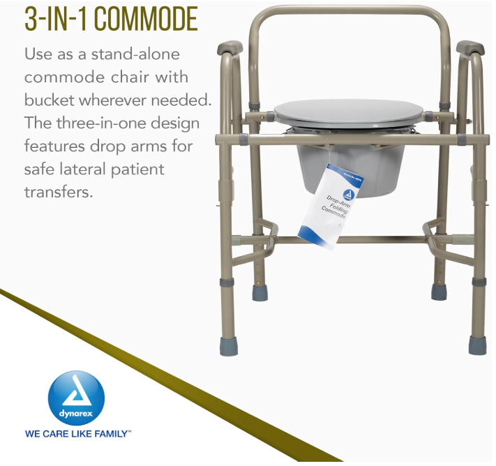 Dynarex Drop-Arm Commode, Steel
