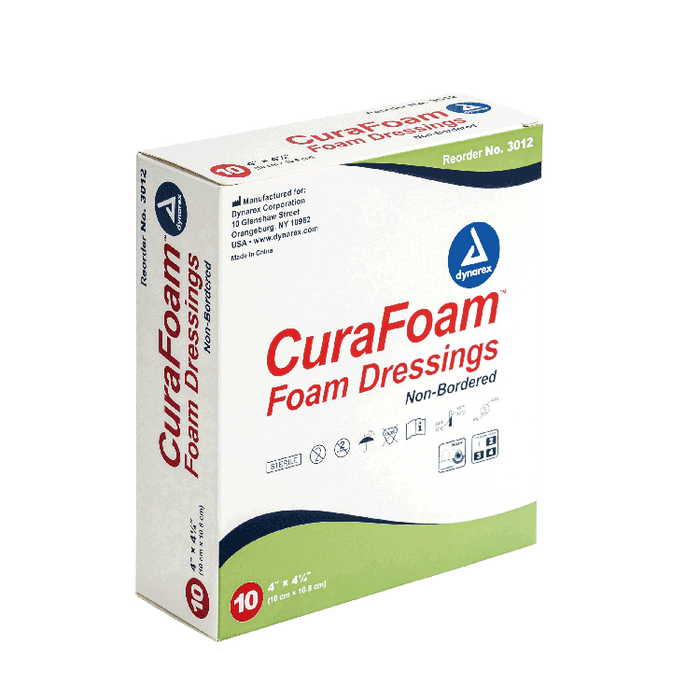 Dynarex CuraFoam - Foam Dressing, 4" x 4.25", 12/10/cs