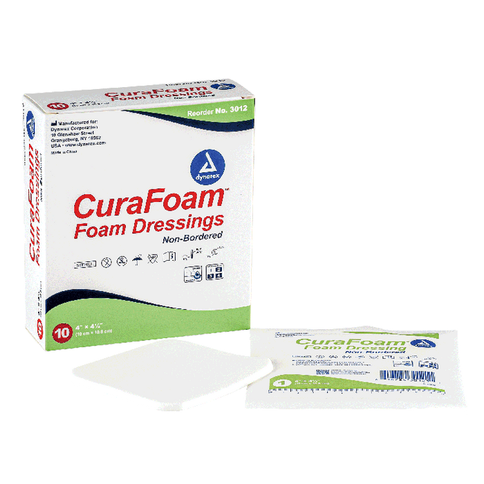 Dynarex CuraFoam - Foam Dressing, 4" x 4.25", 12/10/cs