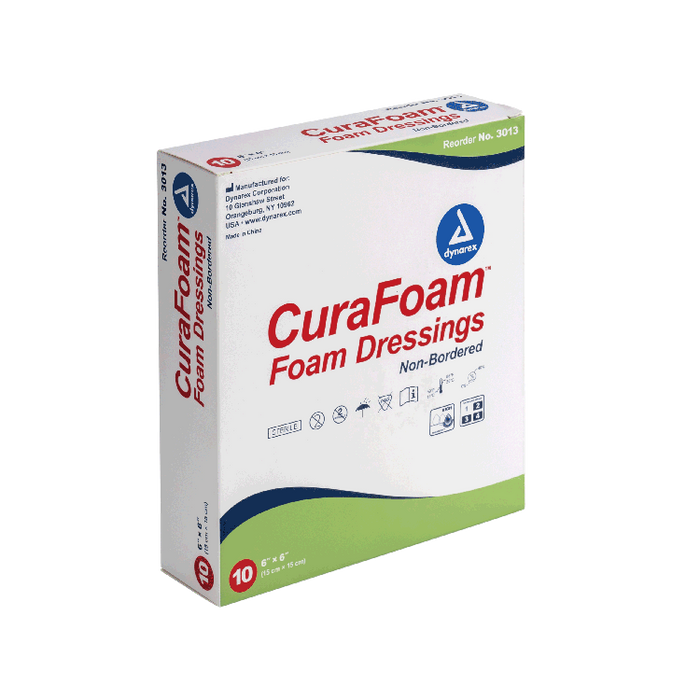 Dynarex CuraFoam - Foam Dressing, 6" x 6", 12/10/cs