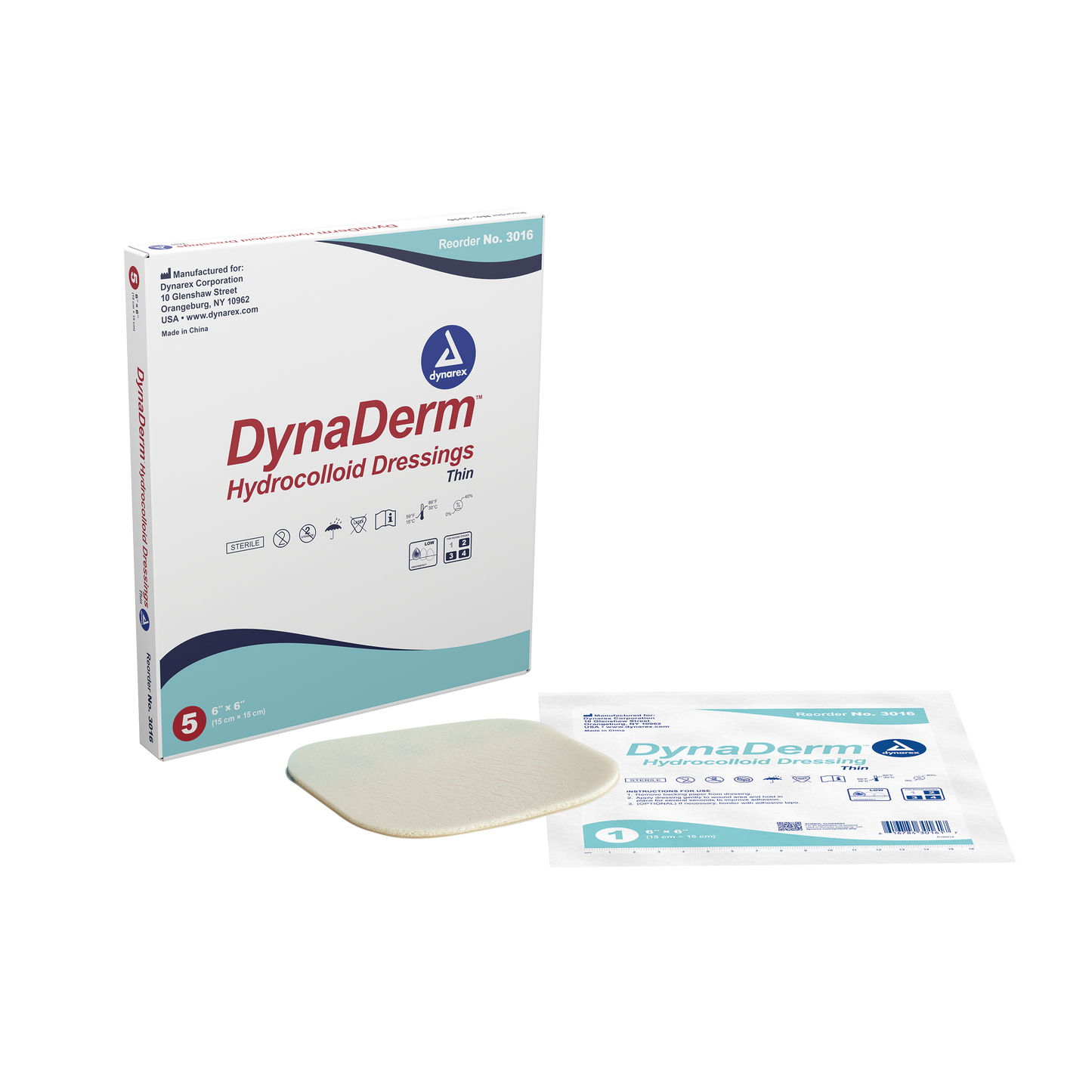 DynaDerm™ DynaDerm - Hydrocolloid Dressing - Thin, 6" x 6", 12/5/cs