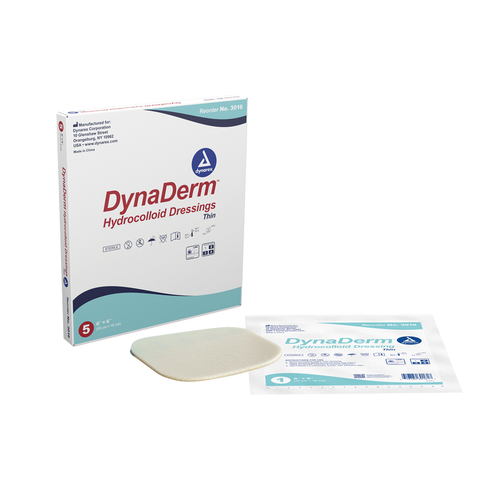 DynaDerm™ DynaDerm - Hydrocolloid Dressing - Thin, 6" x 6", 12/5/cs