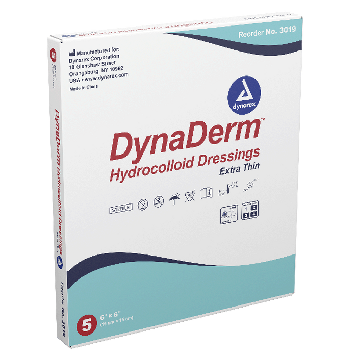 DynaDerm™ DynaDerm - Hydrocolloid Dressing - Extra Thin, 6" x 6", 12/5/cs