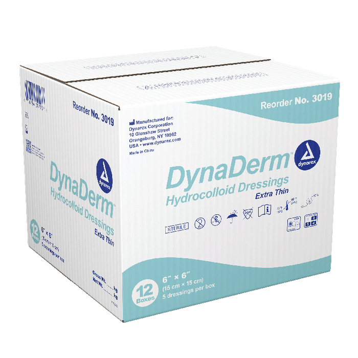 DynaDerm™ DynaDerm - Hydrocolloid Dressing - Extra Thin, 6" x 6", 12/5/cs