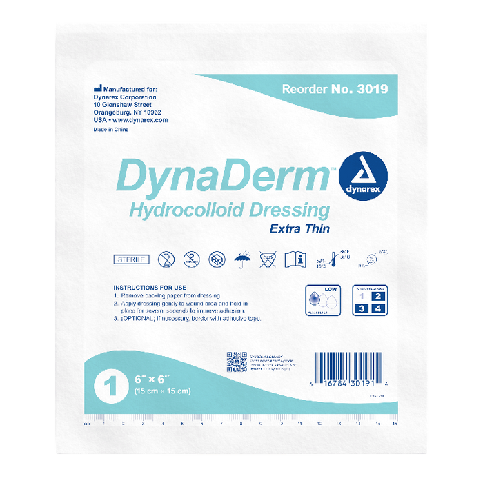 DynaDerm™ DynaDerm - Hydrocolloid Dressing - Extra Thin, 6" x 6", 12/5/cs