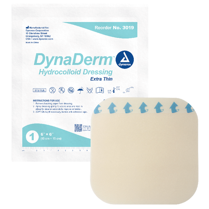 DynaDerm™ DynaDerm - Hydrocolloid Dressing - Extra Thin, 6" x 6", 12/5/cs