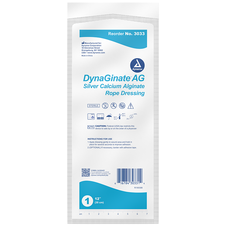 DynaGinate DynaGinate AG - Silver Calcium Alginate Rope Dressing, 1/4" x 12", 10/5/cs