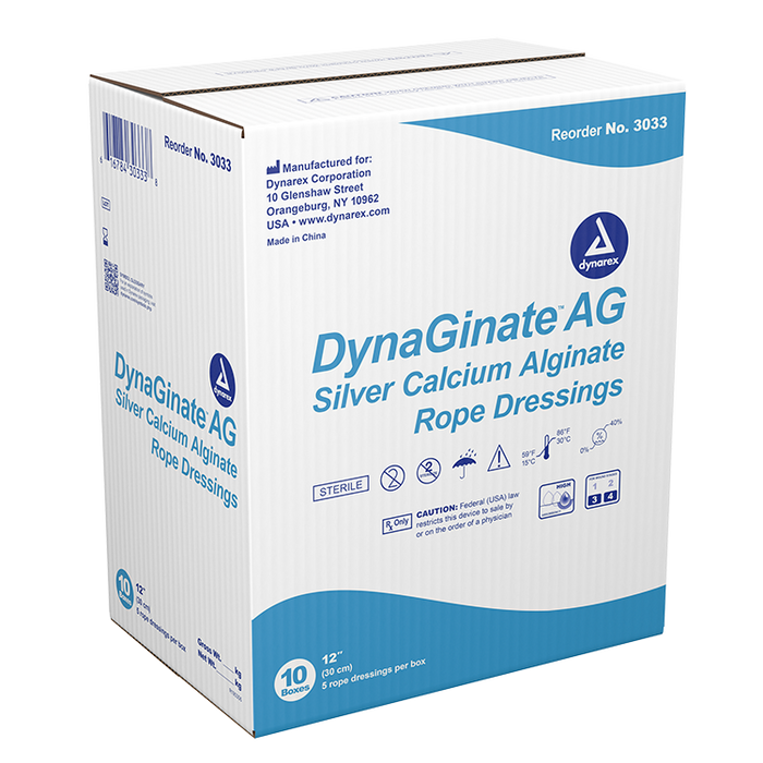 DynaGinate DynaGinate AG - Silver Calcium Alginate Rope Dressing, 1/4" x 12", 10/5/cs