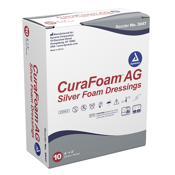 Dynarex CuraFoam AG - Silver Foam Dressing, 4" x 4", 10/10/cs