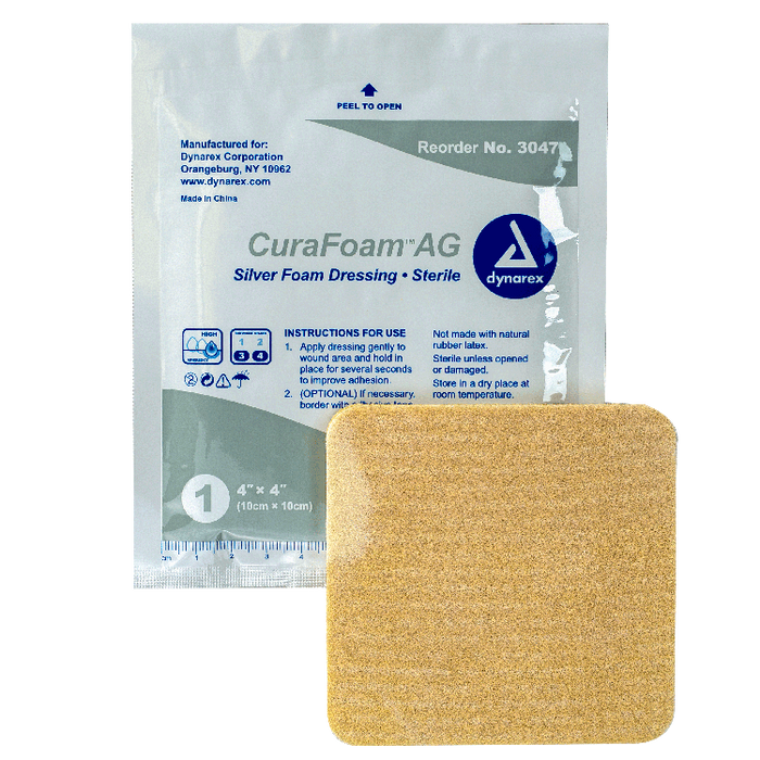 Dynarex CuraFoam AG - Silver Foam Dressing, 4" x 4", 10/10/cs