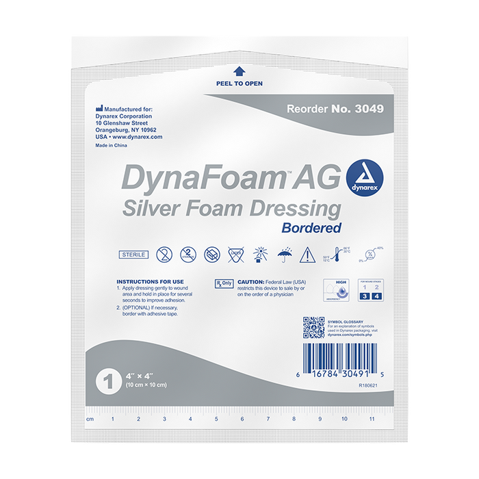 Dynarex DynaFoam AG - Bordered Silver Foam, 4" x 4", 10/10/cs