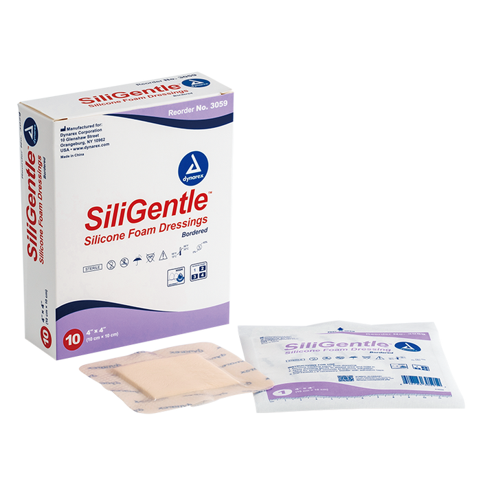 Dynarex SiliGentle - Silicone Bordered Foam Dressing, 10ea/bx, 12bxs/cs (120 Count)