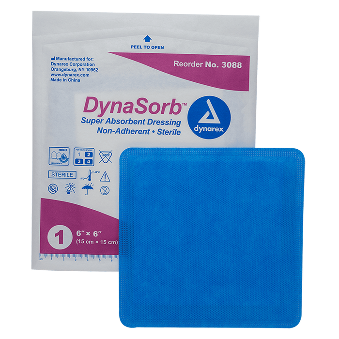 Dynarex DynaSorb - Super Absorbent Dressing, Non-Adhering, 6" x 6", 12/10/cs