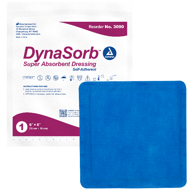 Dynarex DynaSorb - Super Absorbent Dressing, Non-Adhering, 6" x 6", 12/10/cs