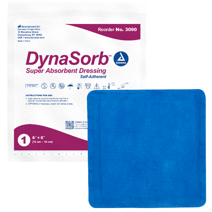 Dynarex DynaSorb - Super Absorbent Dressing, Non-Adhering, 6" x 6", 12/10/cs