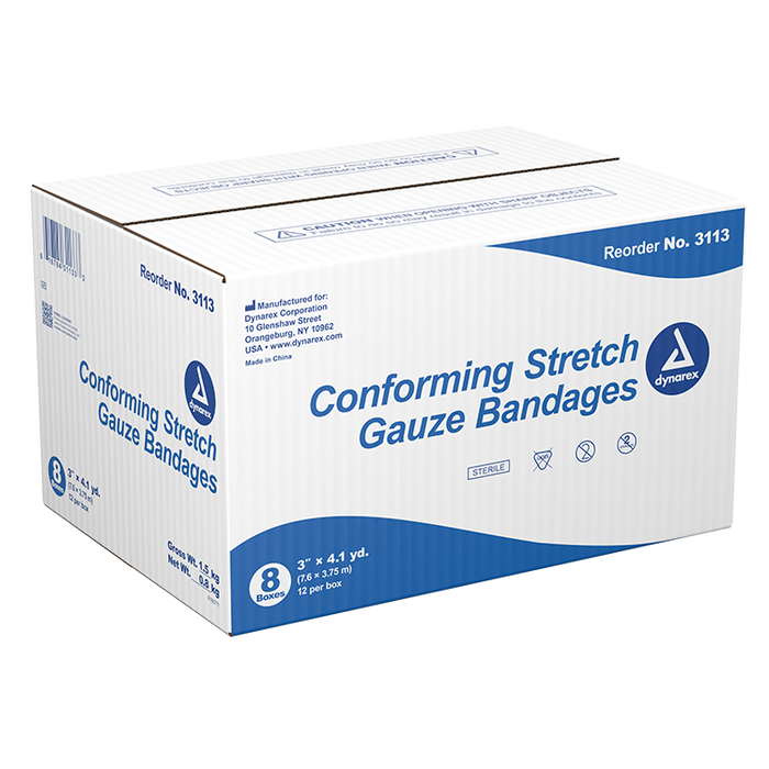 Dynarex Stretch Gauze Bandage Roll - Sterile, 3", 8/12/cs