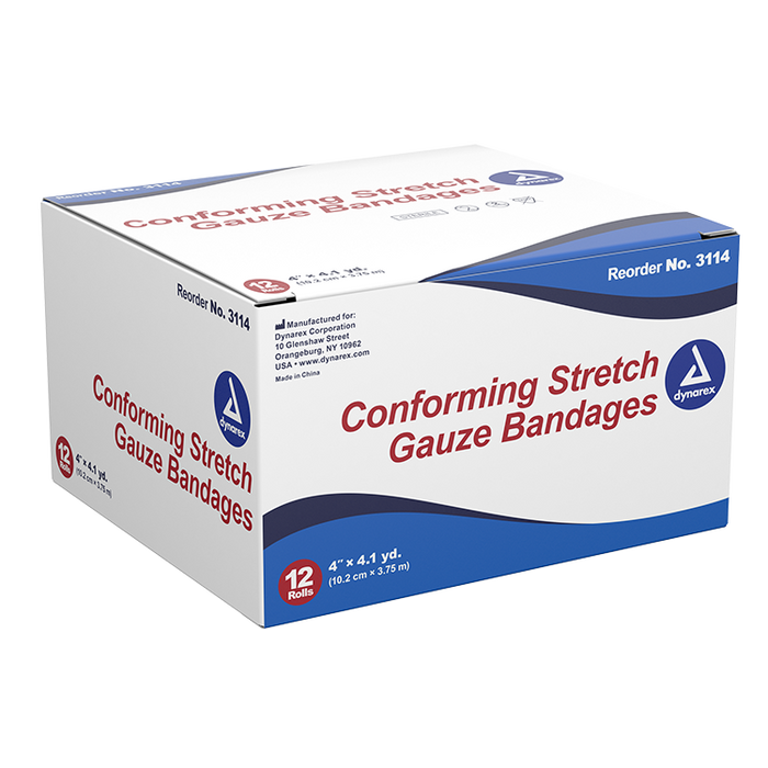 Dynarex Stretch Gauze Bandage Roll - Sterile, 4", 8/12/cs