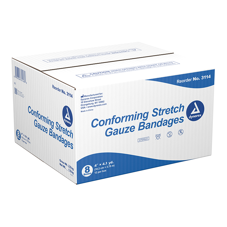 Dynarex Stretch Gauze Bandage Roll - Sterile, 4", 8/12/cs