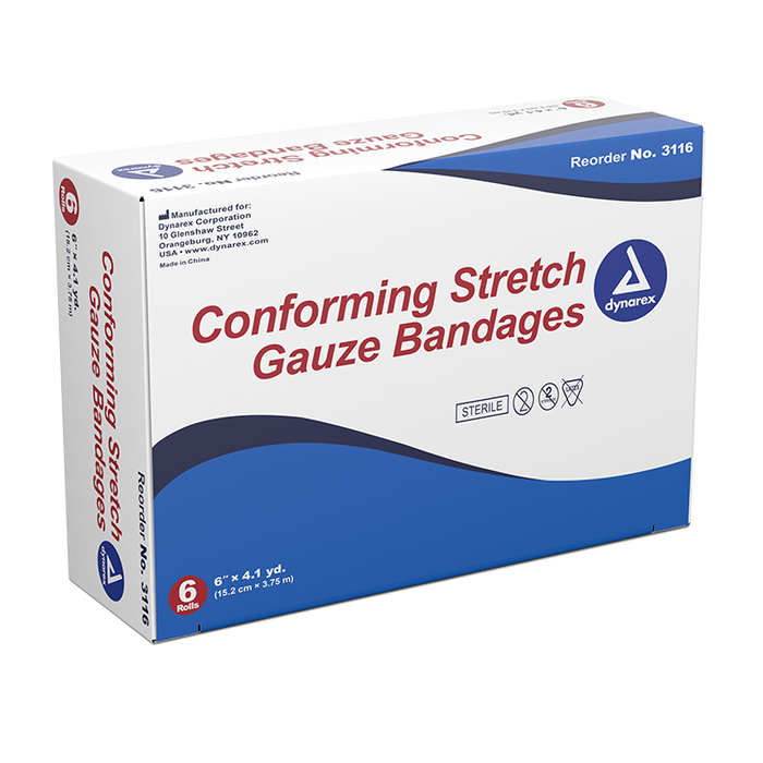 Dynarex Stretch Gauze Bandage Roll - Sterile, 6", 8/6/cs