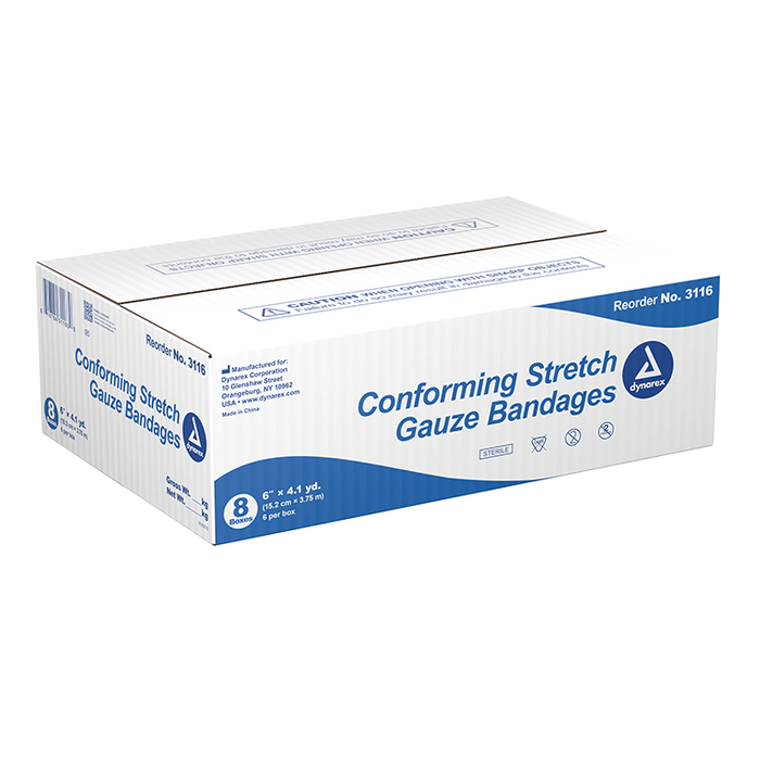 Dynarex Stretch Gauze Bandage Roll - Sterile, 6", 8/6/cs