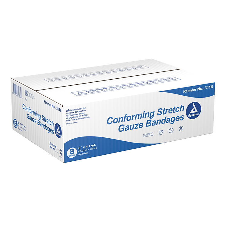 Dynarex Stretch Gauze Bandage Roll - Sterile, 6"  6ea/bx, 8bxs/cs (48 Count)