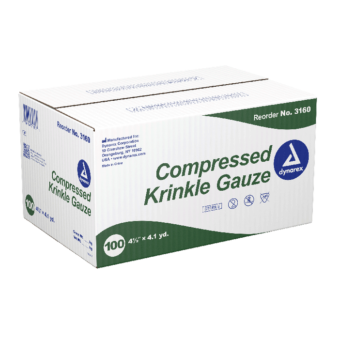 Dynarex Compressed Krinkle Gauze Bandage - Sterile, 4.5" x 4.1 yd, 100/cs