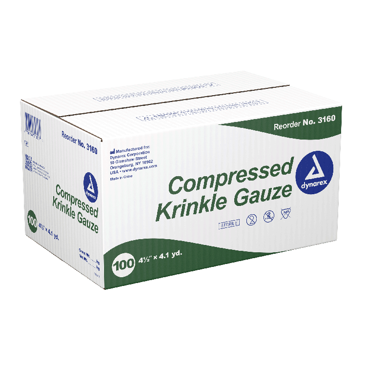 Dynarex Compressed Krinkle Gauze Bandage - Sterile, 4.5" x 4.1 yd, 100ea/cs (100 Count)