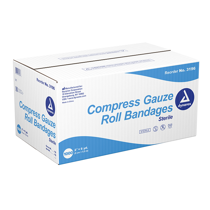 Dynarex Compress Gauze Roll Bandage, 2" x 6 yd, 1000/cs