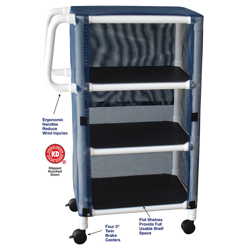 MJM International 325-3C 3-shelf mini-linen cart with mesh or solid vinyl cover, shelf size: 20" x 25", 75 lbs per shelf
