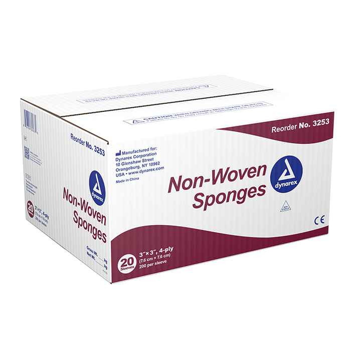 Dynarex Non-Woven Sponge, 3" x 3" 4 Ply, 20/200/cs