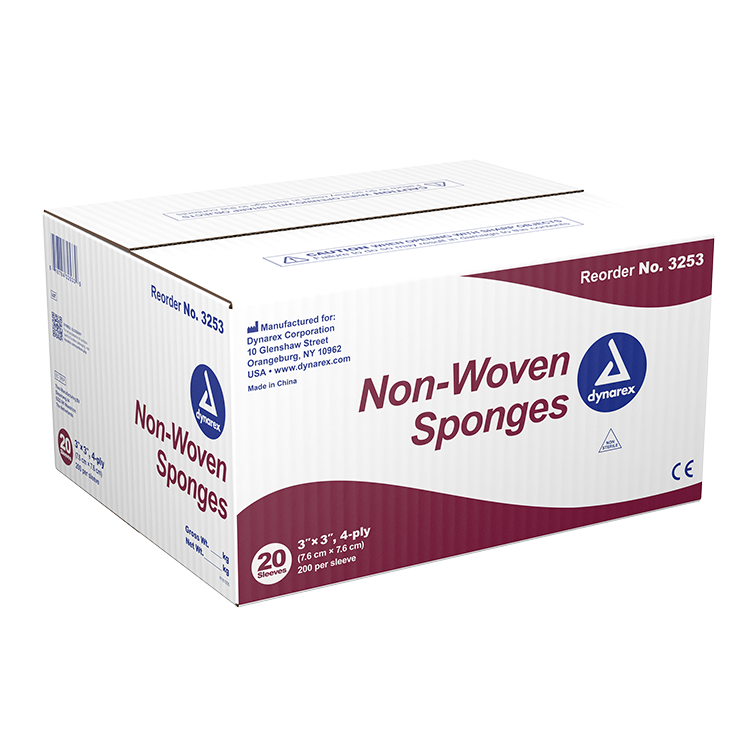Dynarex Non-Woven Sponge, 3" x 3" 4 Ply   200ea/bx, 20bxs/cs (4000 Count)