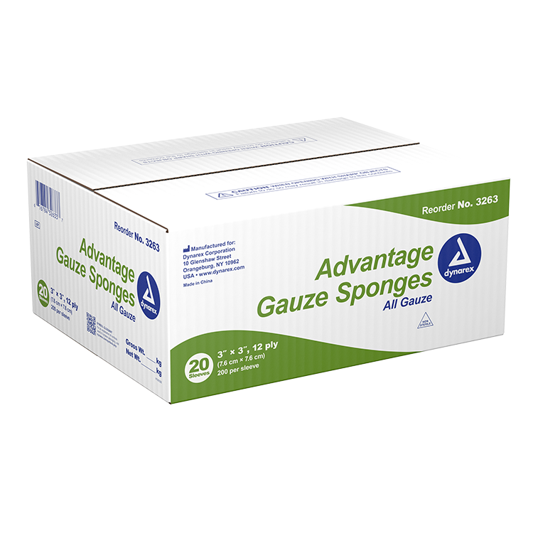 Dynarex Advantage Surgical Sponges, 3" x 3" 12 Ply, 20/200/cs