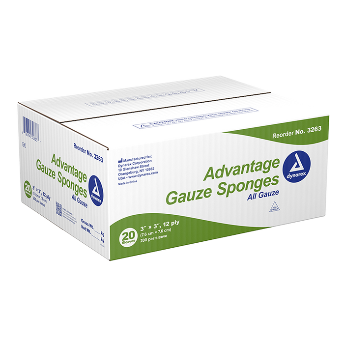 Dynarex Advantage Surgical Sponges, 3" x 3" 12 Ply, 20/200/cs