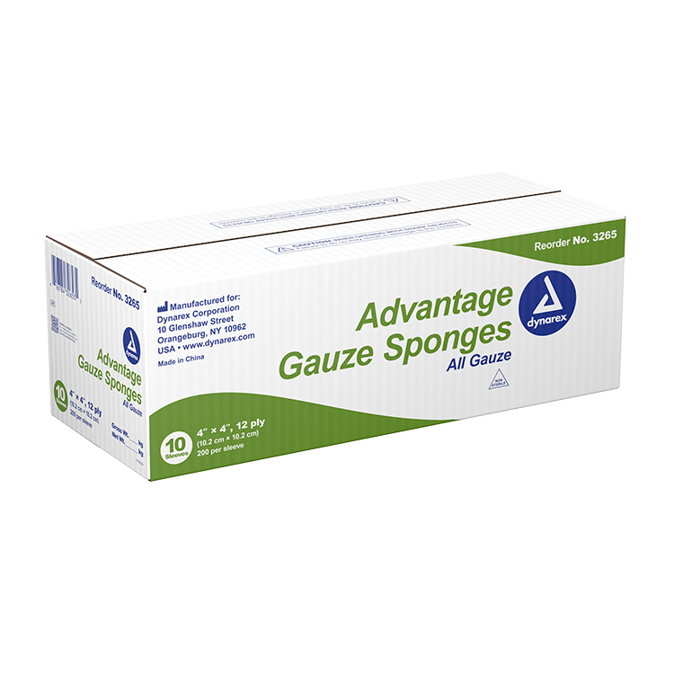 Dynarex Advantage Surgical Sponges, 4" x 4" 12 Ply - 200ea/bx, 10bxs/cs (2000 Count)
