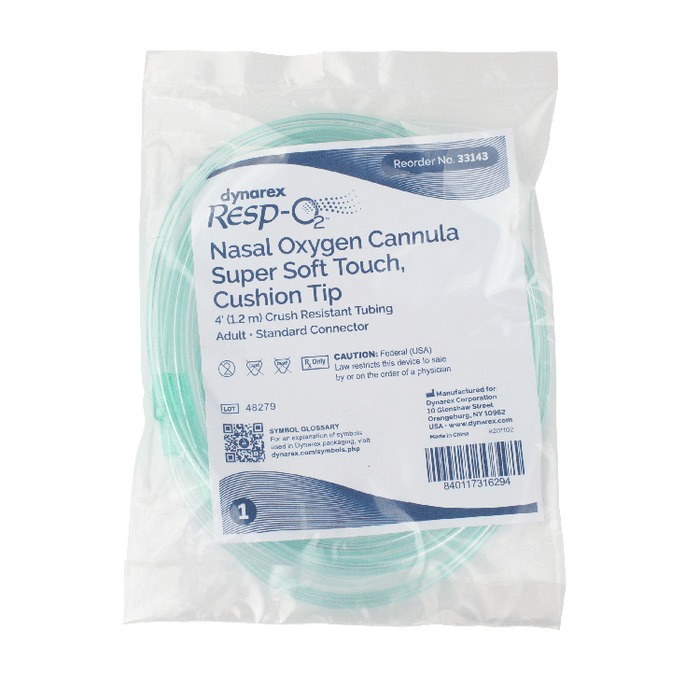 Dynarex Resp-O2 Nasal Oxygen Cannula, Super Soft Touch w/ Cushion Tips (50 Count)