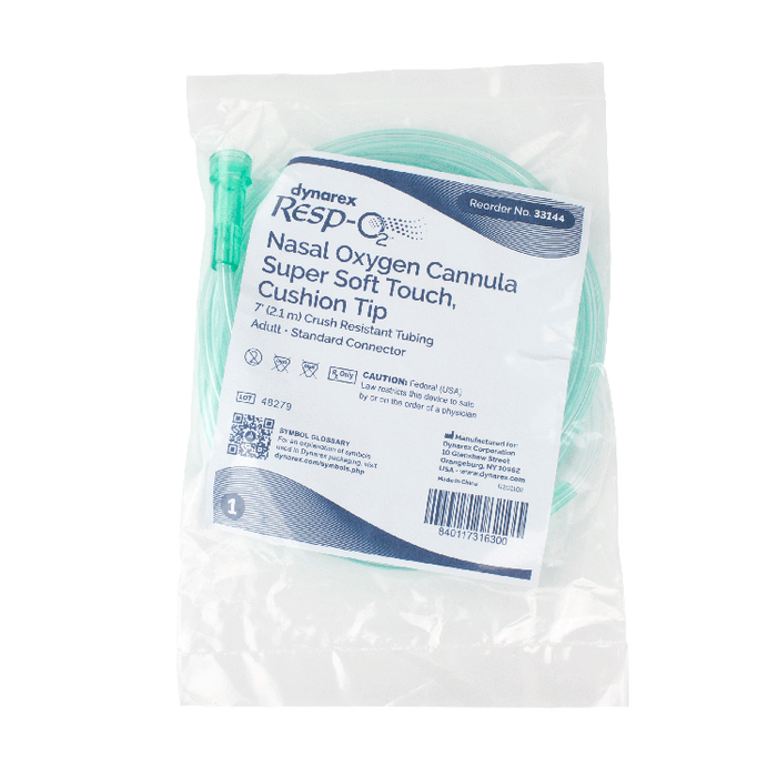 Dynarex Resp-O2 Nasal Oxygen Cannula, Super Soft Touch w/ Cushion Tips (50 Count)