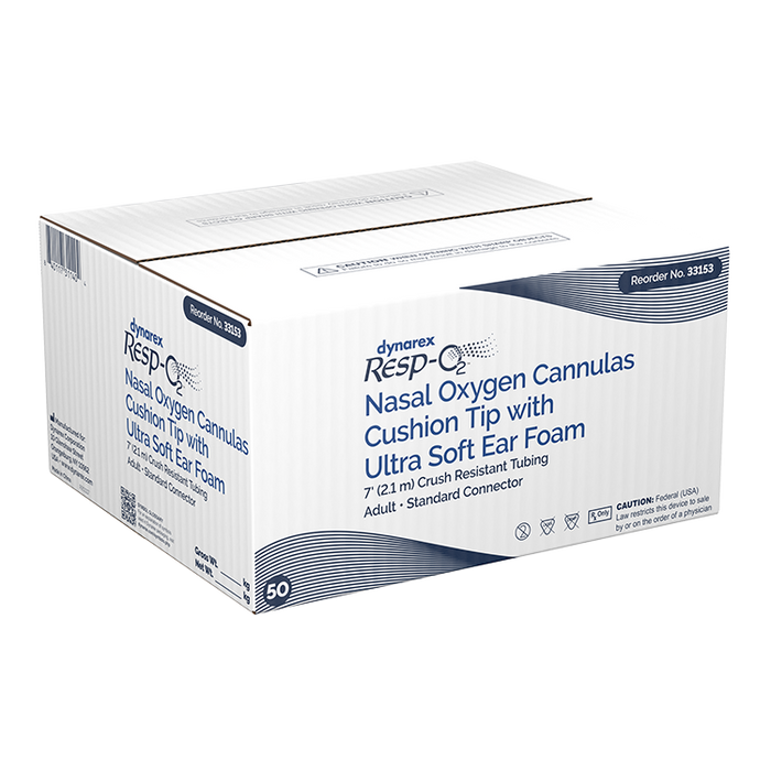 Dynarex Resp-O2 Nasal Oxygen Cannulas with Cushion Tips and Ultra Soft Ear Foam (50 Count)